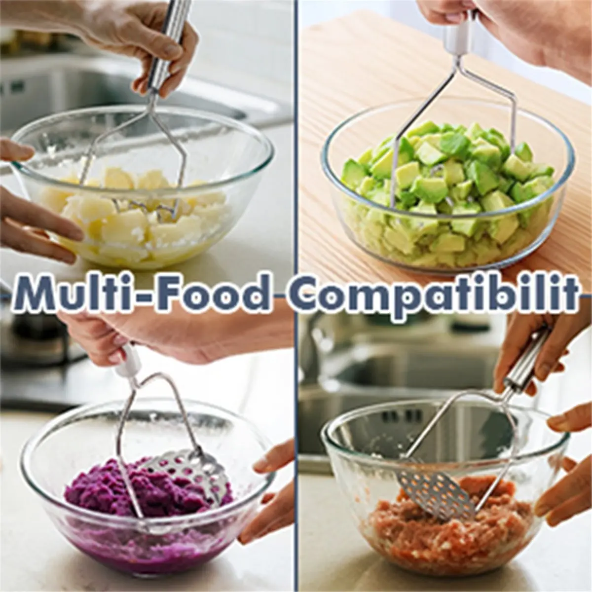 A67T NEW 2PCS Mashed Potato Masher - Stainless Steel Potato Smasher, Masher Kitchen Tools & Utensils for Avocado, Bean, Salad