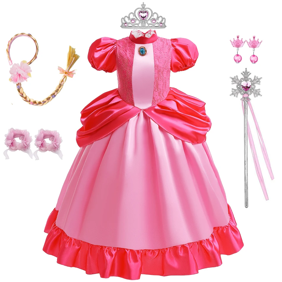 Princess Dress For Girl Halloween Peach Cosplay Costume Kids Birthday Carnival Party Outfits Children Stage Performance Clothes