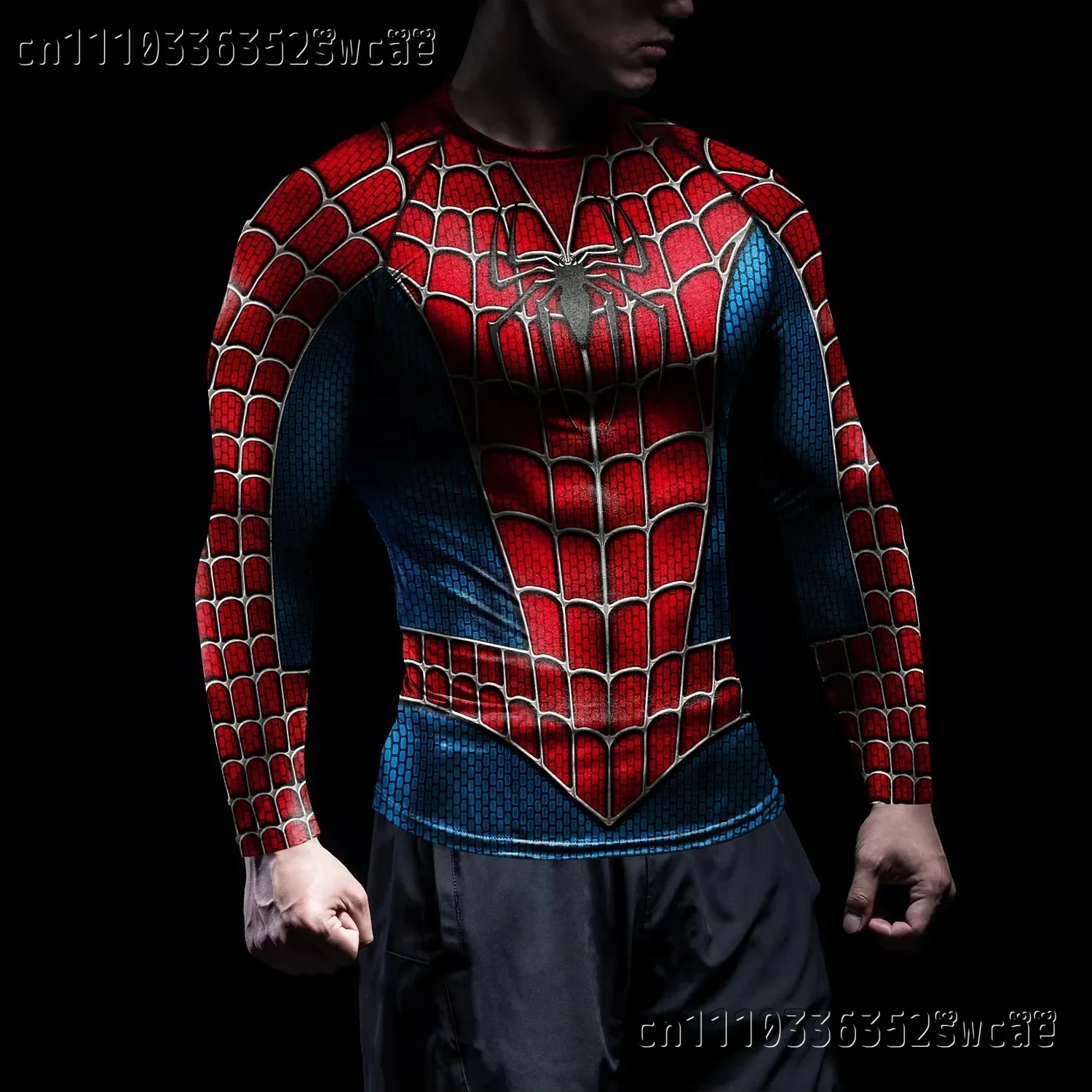 2026 Spider-Grafik Vintage-Print Kompressions-Langarmshirt Schnelltrocknend Sport Fitness Workout Training Top Familien-Set – Detail 4