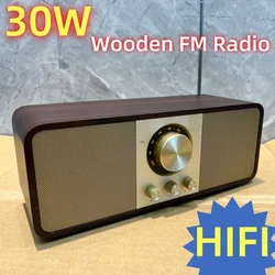 Retro Wooden FM Radio HIFI Sound Quality Bluetooth Speaker Portable Solid Wood Subwoofer Bluetooth Sound Player Boombox TF/AUX