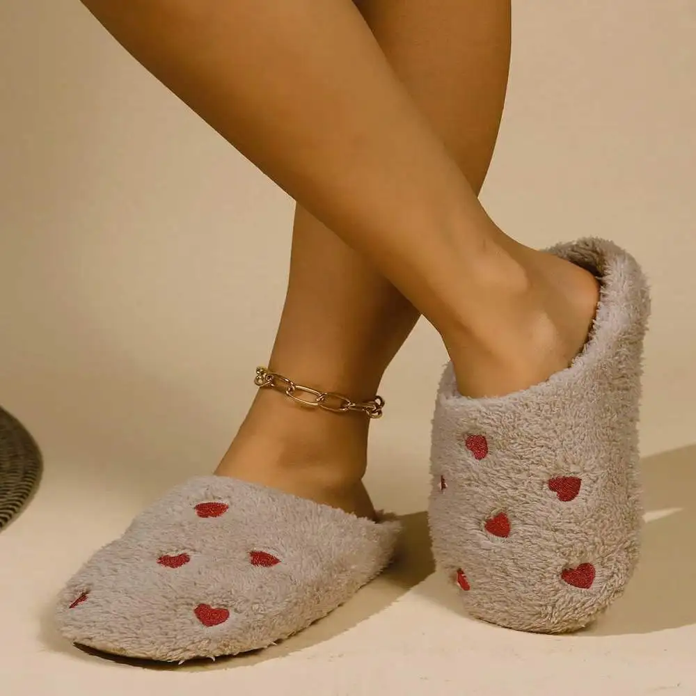 شبشب داخلي نسائي شتوي نعل ناعم خفيف مريح منفوش سهل الارتداء على أحذية كاكي