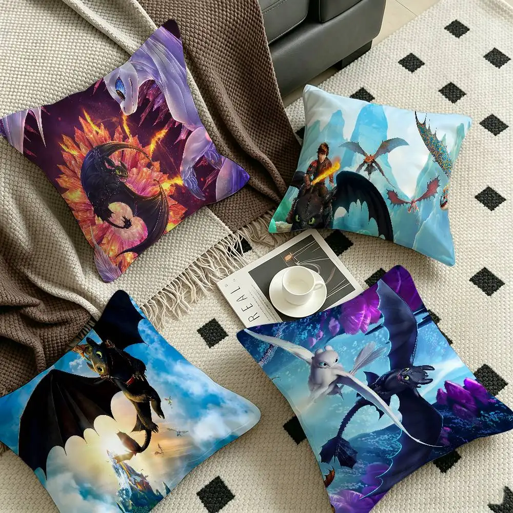 H-How To T-Train Y-Your D-Dragon Cartoon Pillow Gift Home Office Decoration Bedroom Sofa Car Cushion Cover case 45x45
