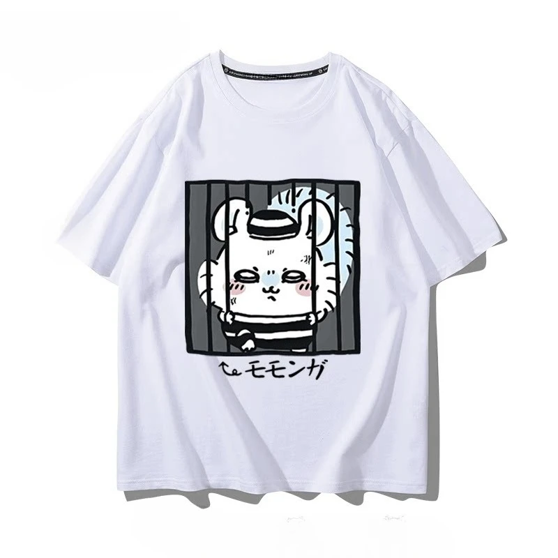 Kawaii Chiikawa Hachiware In Cage Oversize Heavyweight T-shirt Unisex Funny Character Loose Streetwear Top