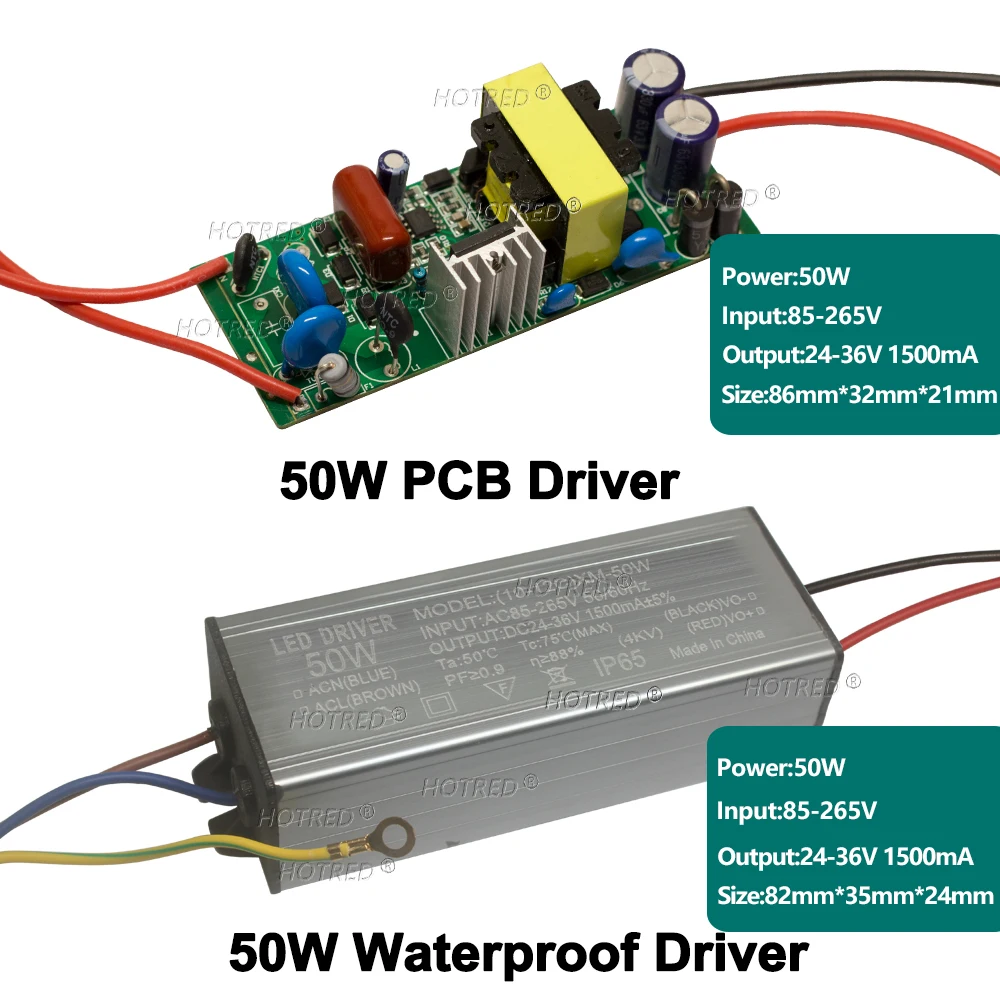 LED Driver Waterproof Lighting Transformers Board 50W 100W AC85-265V to DC24-36V 1500mA 3000mA Constant Current Power Supply DIY