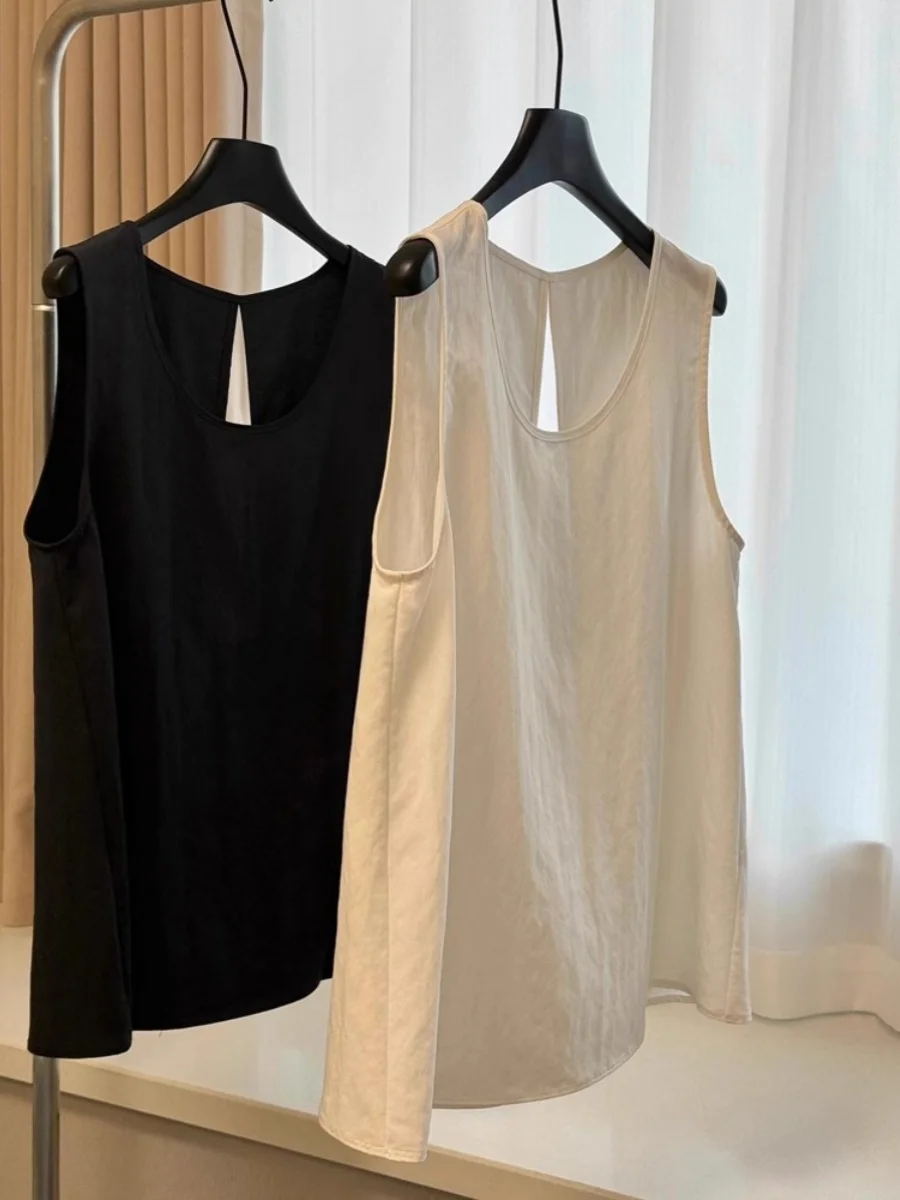 

Fashionable Hollow out Backless U-Neck Cotton Linen Sleeveless Shirt Vest Women's Korean Style Summer High-End Loose Elegant Top