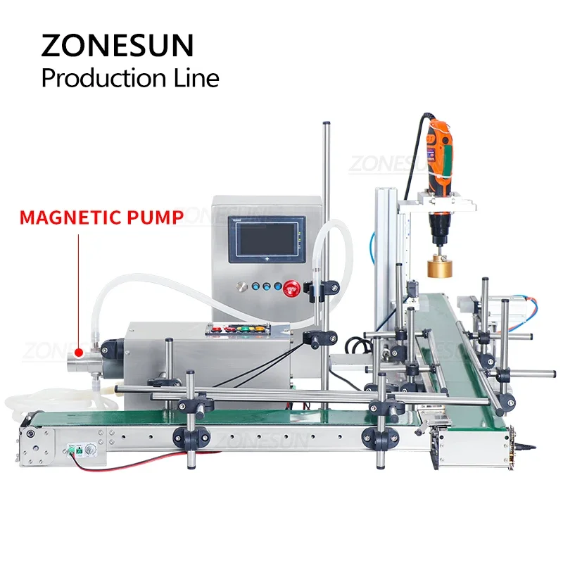 ZONESUN ZS-FAL90S Desktop Automatic Liquid Filling Line with Capping Machine Small Bottle Filler Peristaltic Magnetic Pump