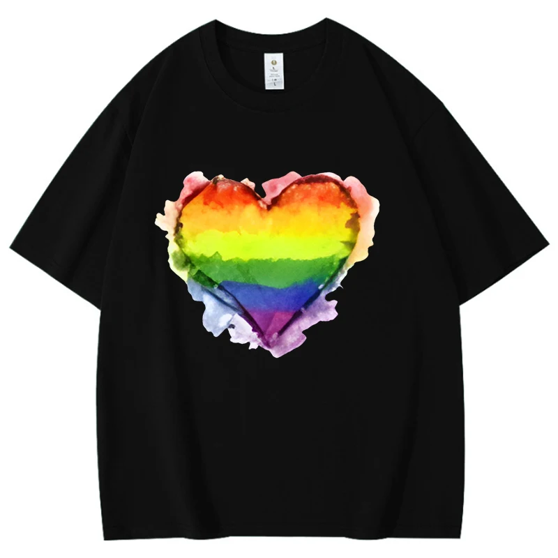 Women Men Funny Colorful Love Cloud Printed T-shirt Summer Short Sleeved Cotton Tops Street Clothing Harajuku Unisex Funny Tees
