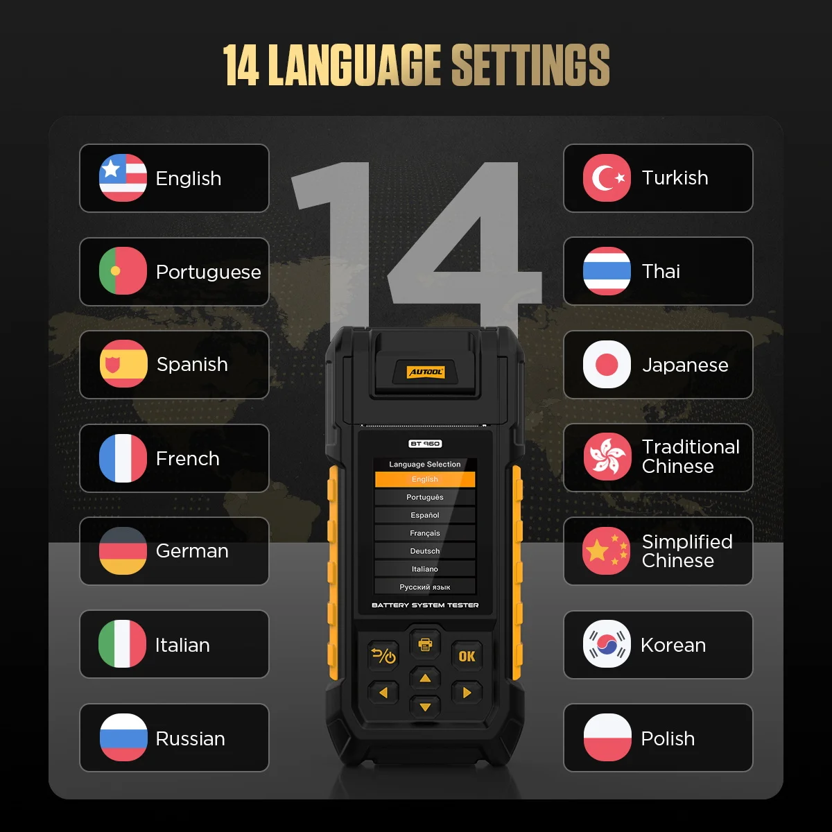 AUTOOL BT960 supported languages