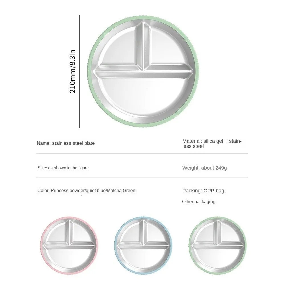 لوحات كأس شفط من السيليكون بتصميم مقسم 304 من الفولاذ المقاوم للصدأ خالية من مادة BPA لوحة طعام قابلة للفصل وغير قابلة للانزلاق #6