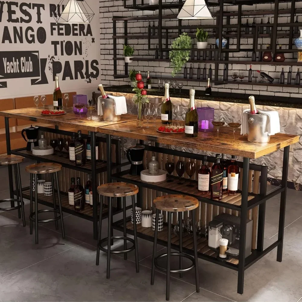 Kitchen Island With Seating, Wooden Counter 33"Height Table with Storage Kitchen Table Set for 2