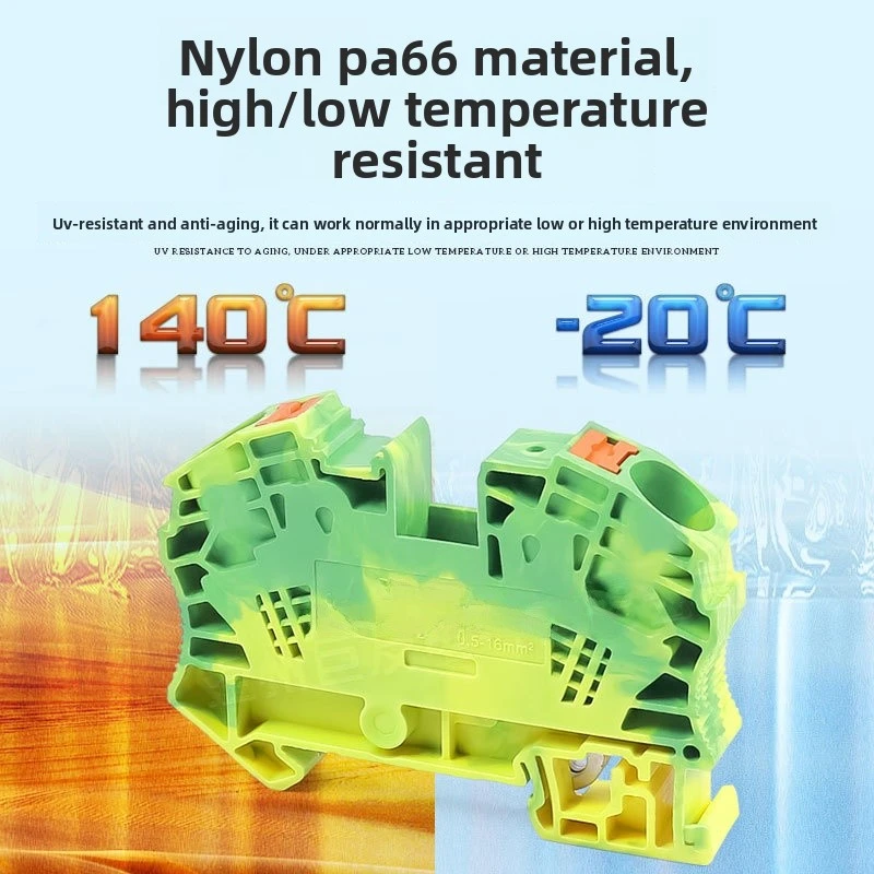 5Pcs PT16-PE DIN Rail Earth Terminal Block, 16mm² Tool-Free Push-In Spring Clamp For Grounding