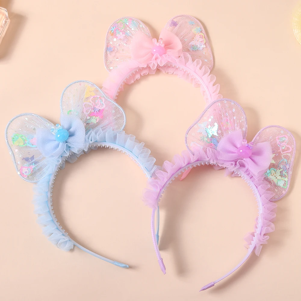 

Lace Mesh Bow Tie Headband Children Princess Kids Hair Accessories Christmas Decorations Hair Accessories Rabbit Ears Hairband