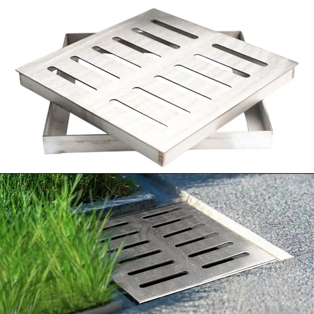 

Garden Landscape Stainless Steel Square Floor Drain Cover Drain Grate Outdoor Drainage Covers Channel Grate Rainwater Cover For