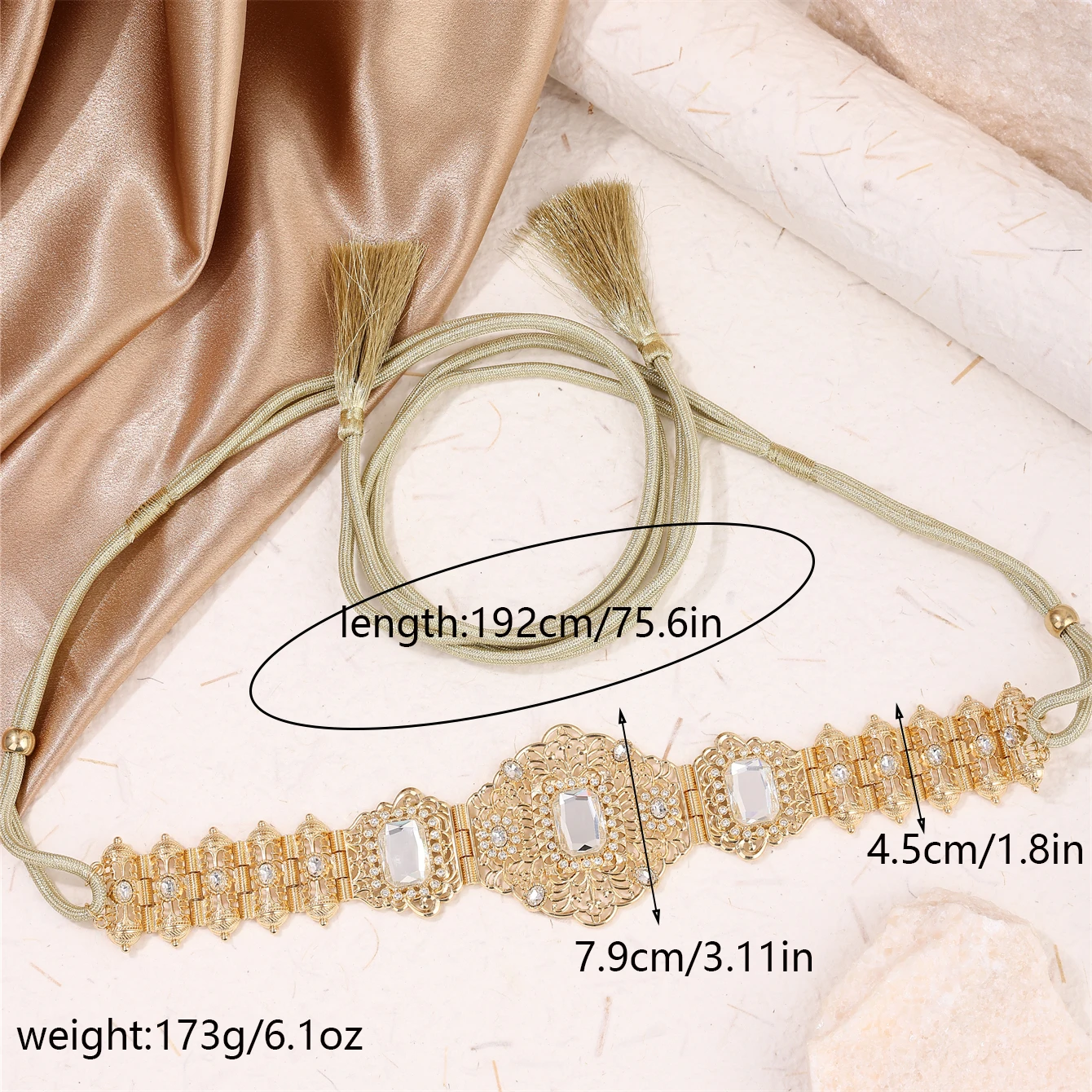 حزام سبيكة أنيق للعروس المغربية شرابة الأشرطة لخصر الفساتين سلاسل الجسم للسيدات لولائم الزفاف التقليدية #6