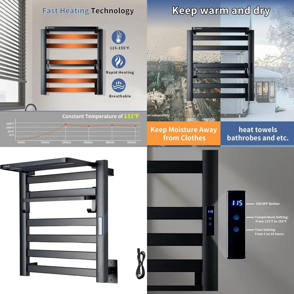 

Электрический настенный полотенцесушитель с 6 перекладинами, 24-часовым таймером и регулировкой температуры для ванной комнаты