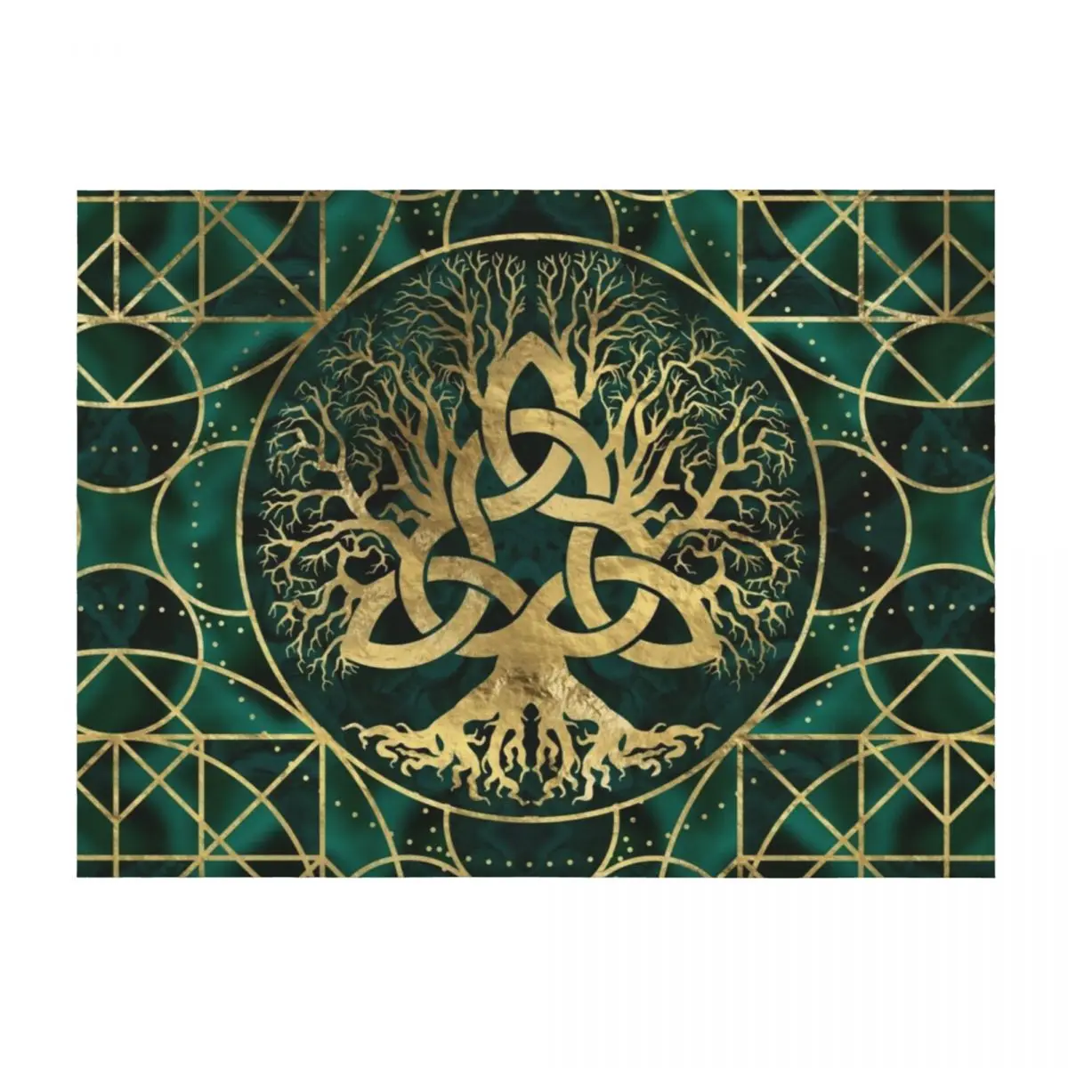 

Tree of life with Triquetra Malachite and Gold Throw Blanket Luxury Throw Bed Comforter Cute Blankets