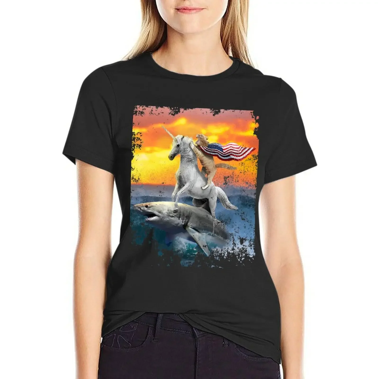 

Patriotic Unicorn Cat Shark 4th of July T-Shirt sublime anime clothes quick drying t shirts for Women graphic