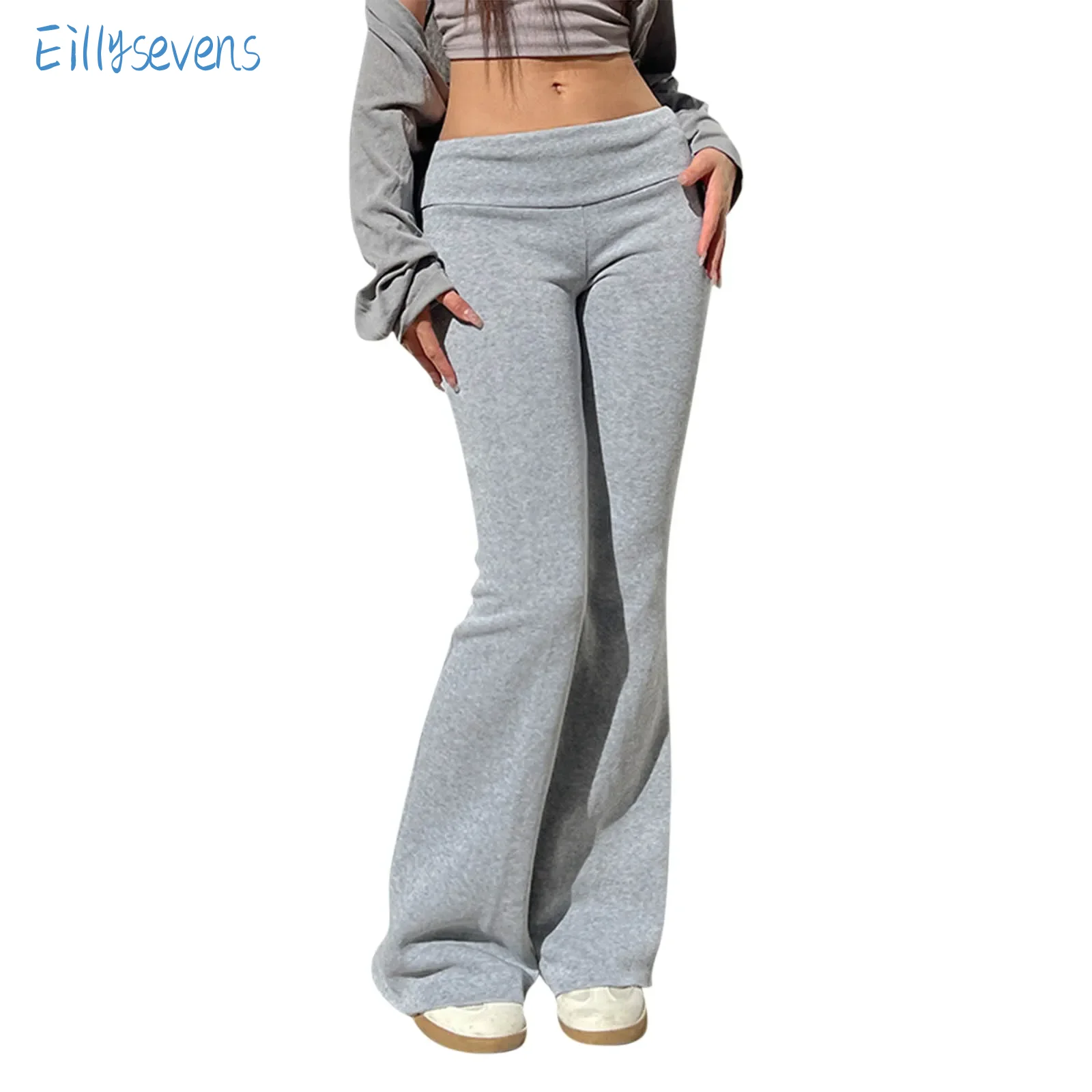 

Women Casual Pants Solid Color Mid Waist Sports Fitness Yoga Pants Fashion All-Match Street Style Trend Flare Long Pants Y2k