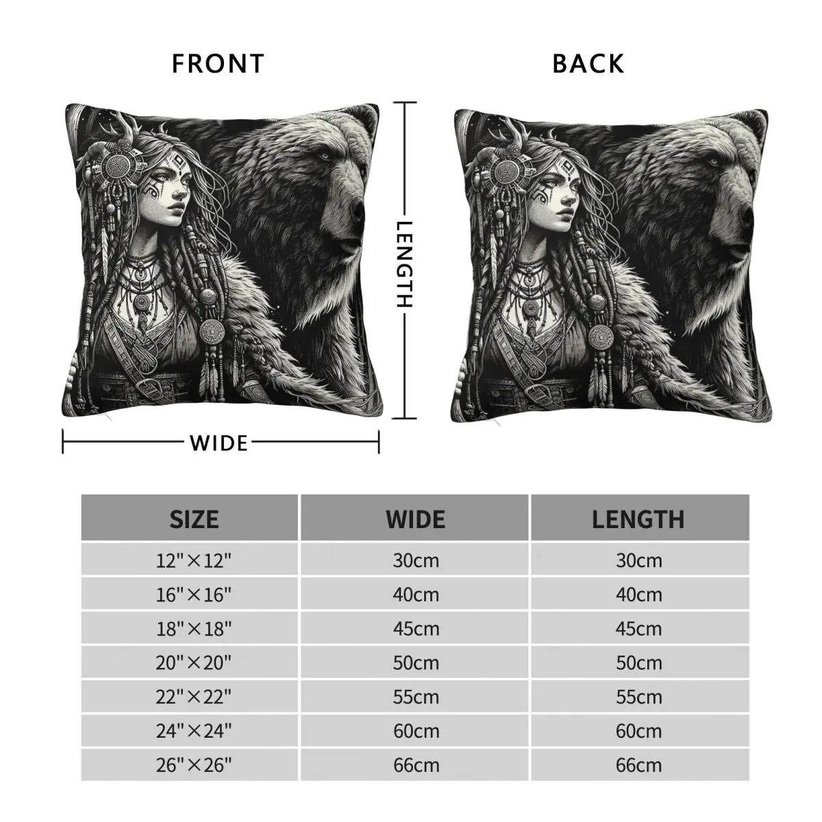 Celtic Druid Woman Grizzly Bear Pillowcase Polyester Linen Velvet Printed Zip Decorative Sofa Seater Cushion Cover