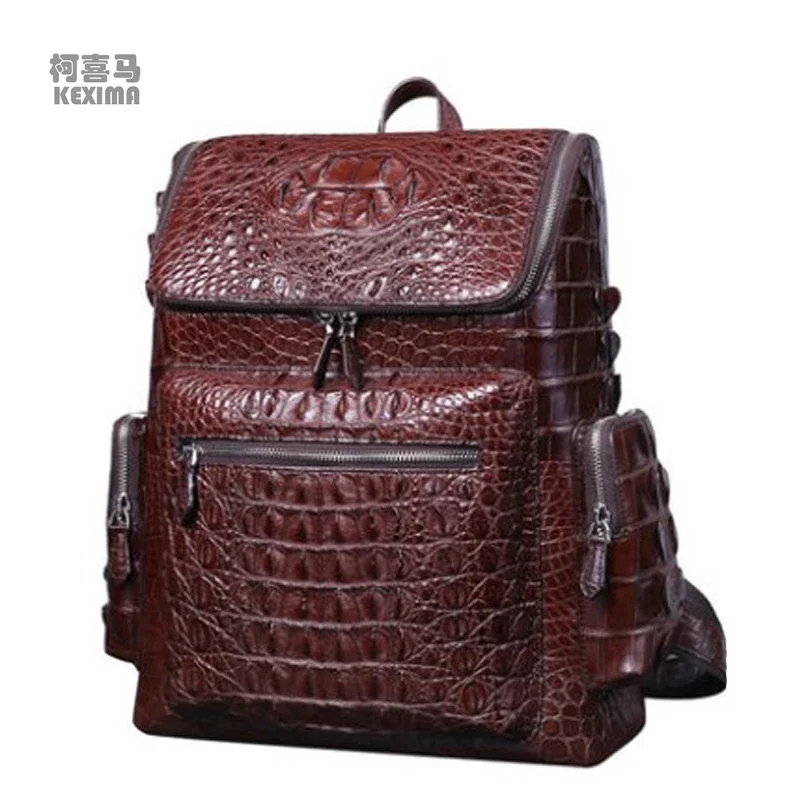 heimanba Handmade crocodile men backpack business trip large capacity of leisure leather bag male backpack