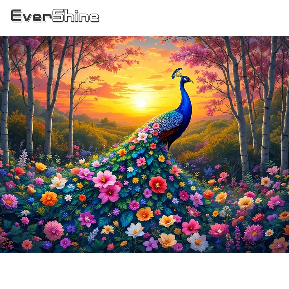 Evershine Vollquadrat Diamant Stickerei Pfau Strass 5D Mosaik Tier Neue Ankunft Malerei Blume Wandkunst