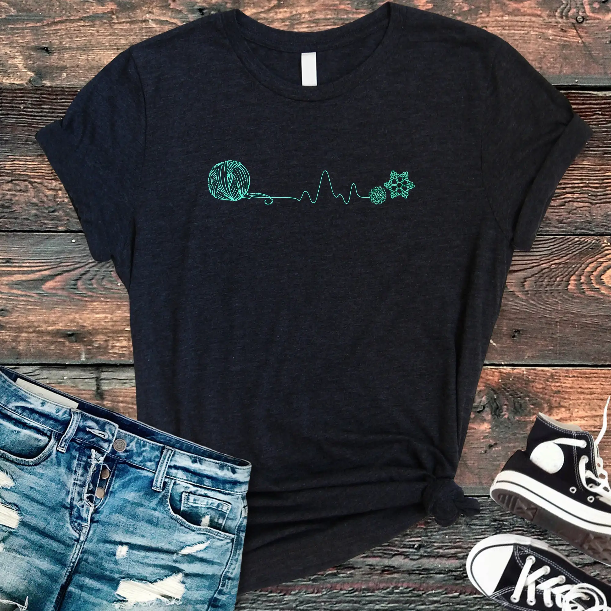 I Love Tatting T Shirt Heartbeat Ekg Funny Needleworker