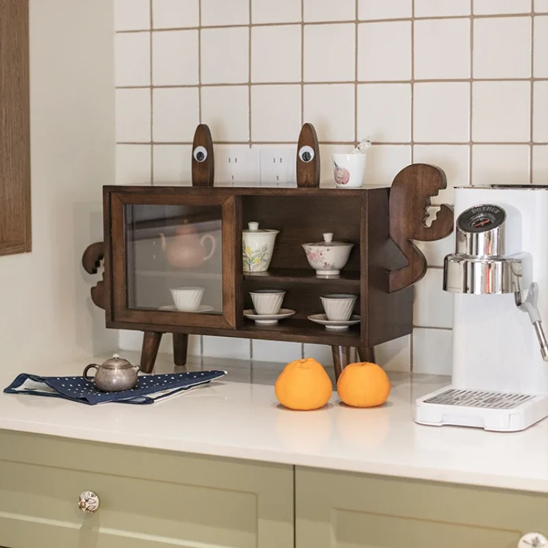 Crab Storage Cabinet Solid Wood Cartoon Style Handmade Model Display Box Household Small Storage Box Transparent Cabinet Door