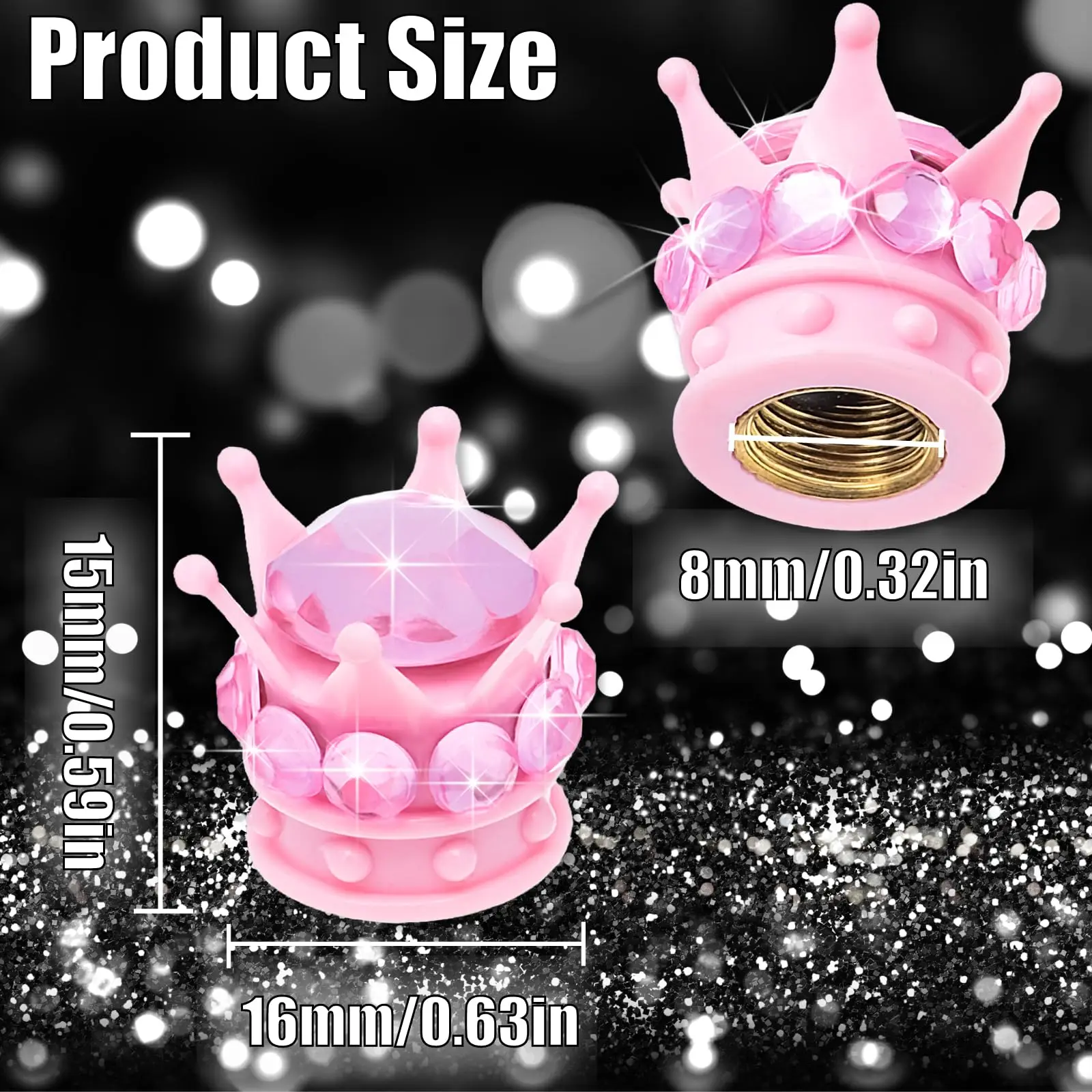 4PCS Crown Bling Crystal Diamond Tire Air Cap Set Universal Copper Core Stem Covers for Cars, SUV, Trucks, Bikes, Motorcycles