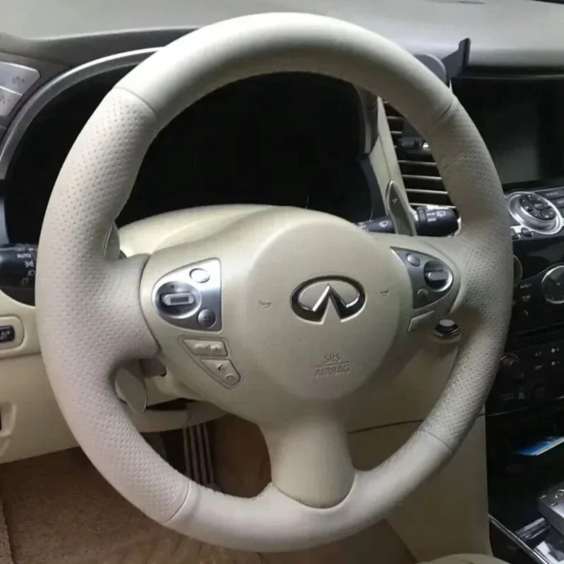 

DIY Hand Sewing Car Steering Wheel Cover for Infiniti Q70L QX50 Q60 M25L QX56 Faux Leather Interior Accessories