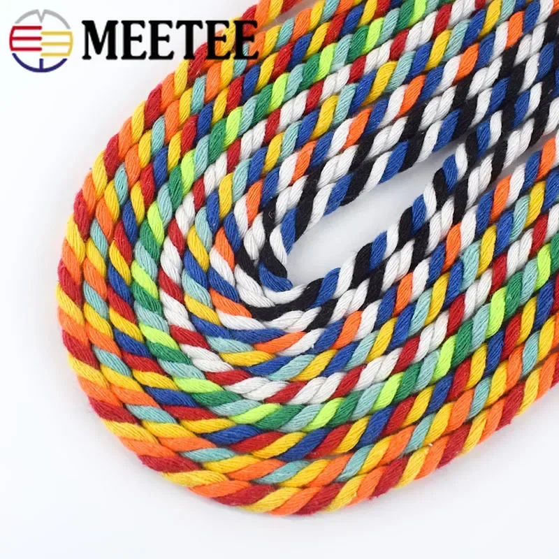 Meetee 10/20M 5mm Colored Cotton Rope 3 Shares Twisted Cords for Bag Belt Decoration Macrame Cord Twist Ropes Sewing Accessories