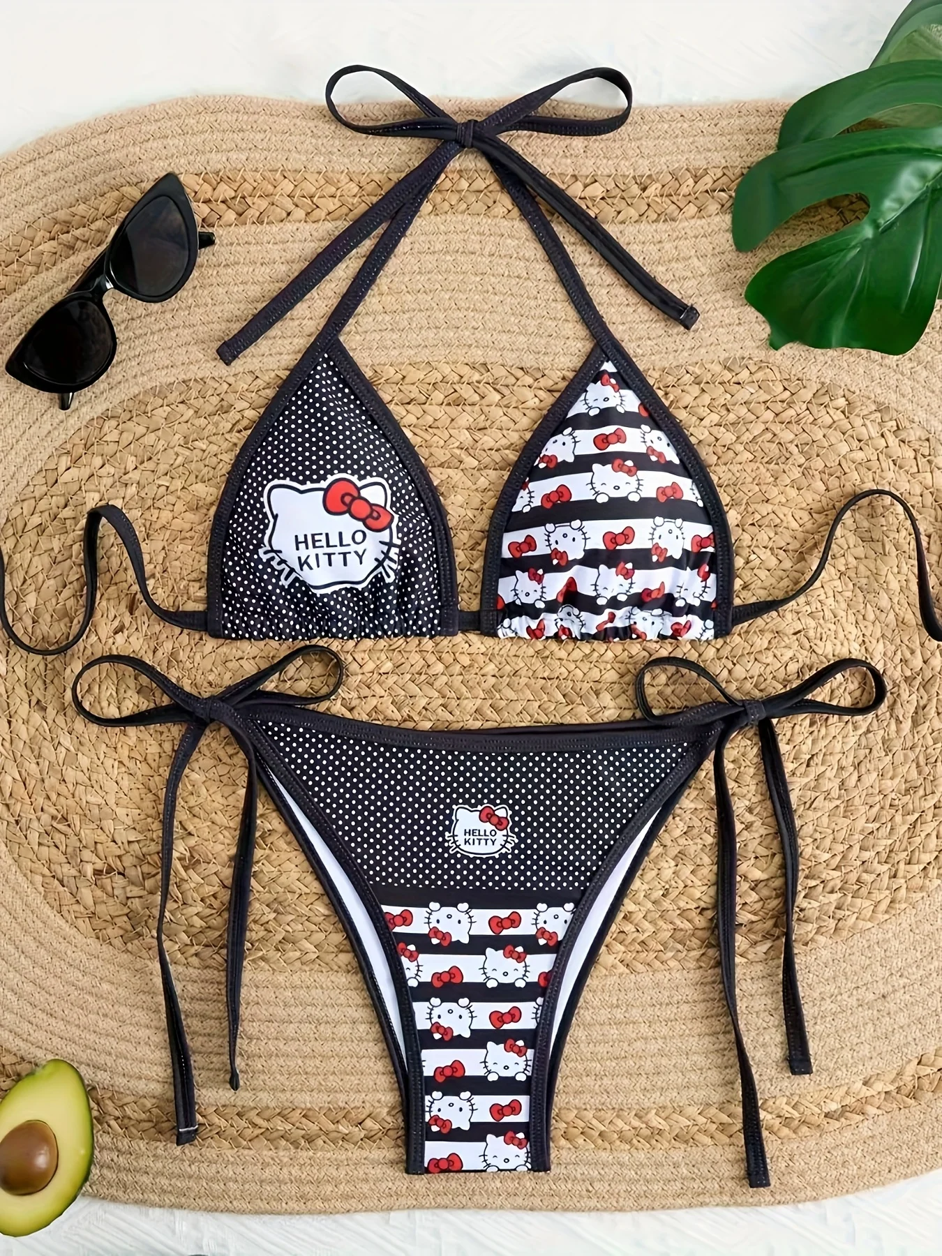 

Женский комплект бикини Hello Kitty, купальник с милым мультяшным принтом и завязками сбоку, купальный костюм из 2 предметов для летнего пляжа