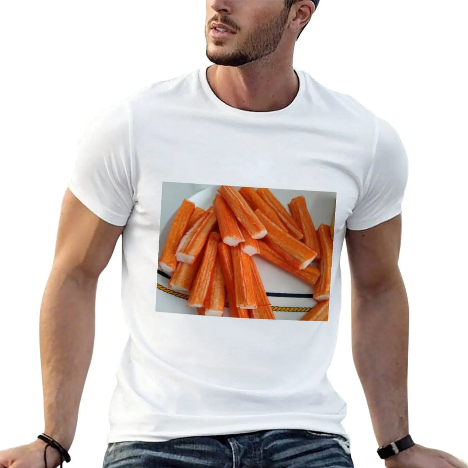 Camiseta con palitos de cangrejo, camisetas para hombre, paquete blanco, camiseta para hombre, Camiseta 100% de algodón