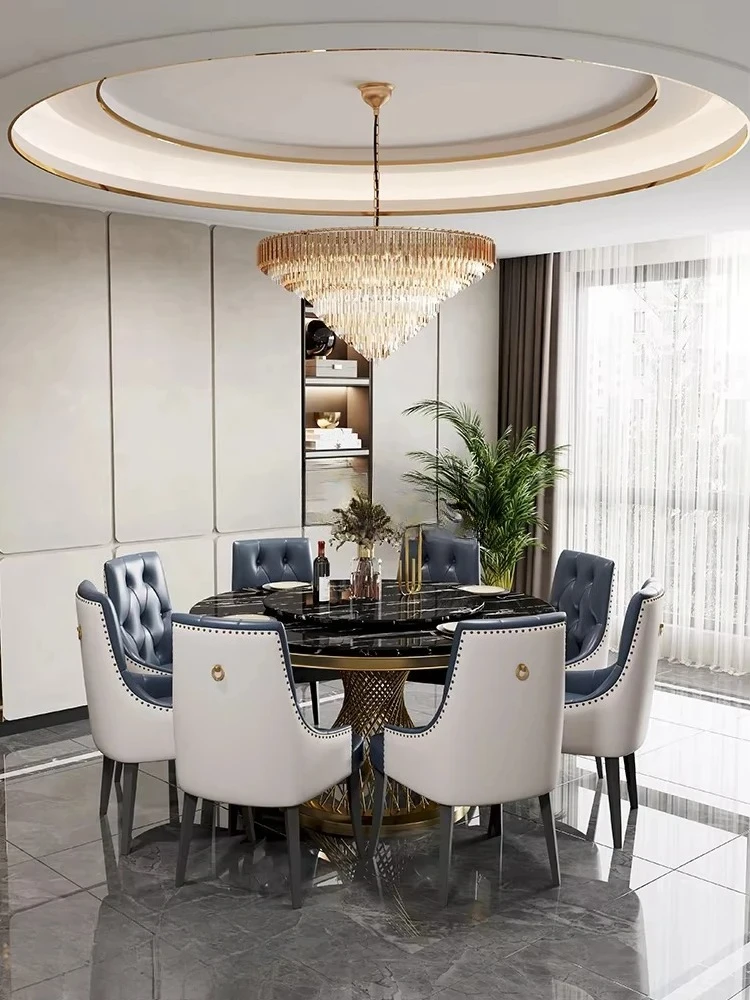 

Marble dining table post-modern simple light luxury rock slab table