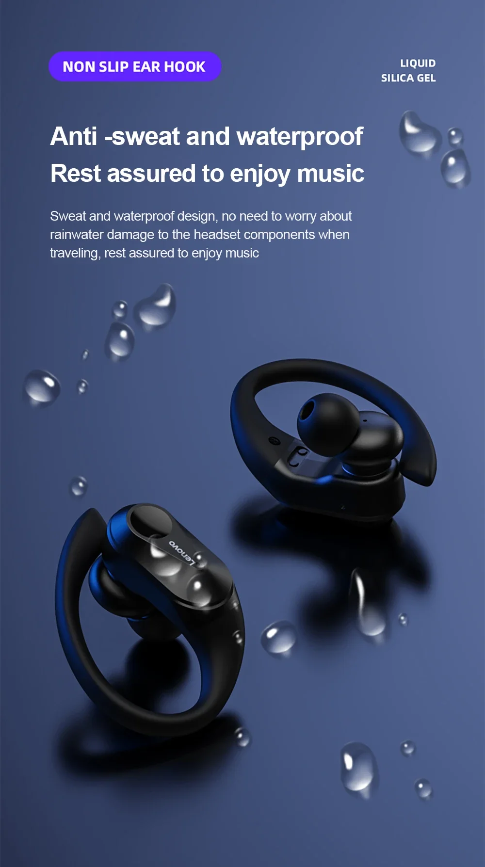 Lenovo LP75 Bluetooth-Headset, Sicherer Ohrbügel, Kabellose Ohrhörer, LED-Batterieanzeige, Ergonomisches Design, Kopfhörer für Outdoor-Aktivitäten – Detail 15