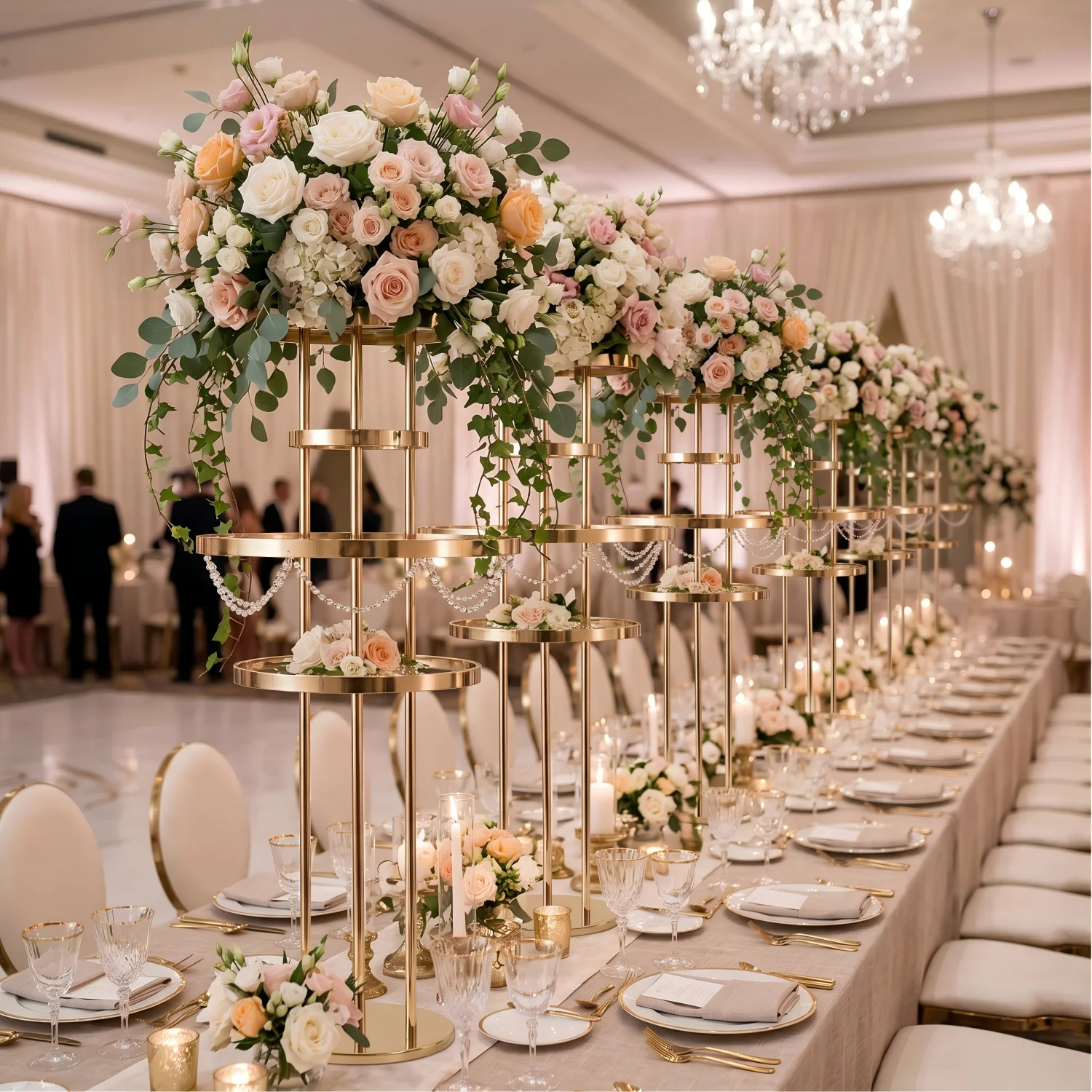 6 Stück 46 Zoll hohe Metall-Blumenständer mit 4 Ebenen, Tischdekoration für den Haupttisch, Hochzeitsfeier, Brautparty, Bankettdekoration – Detail 5