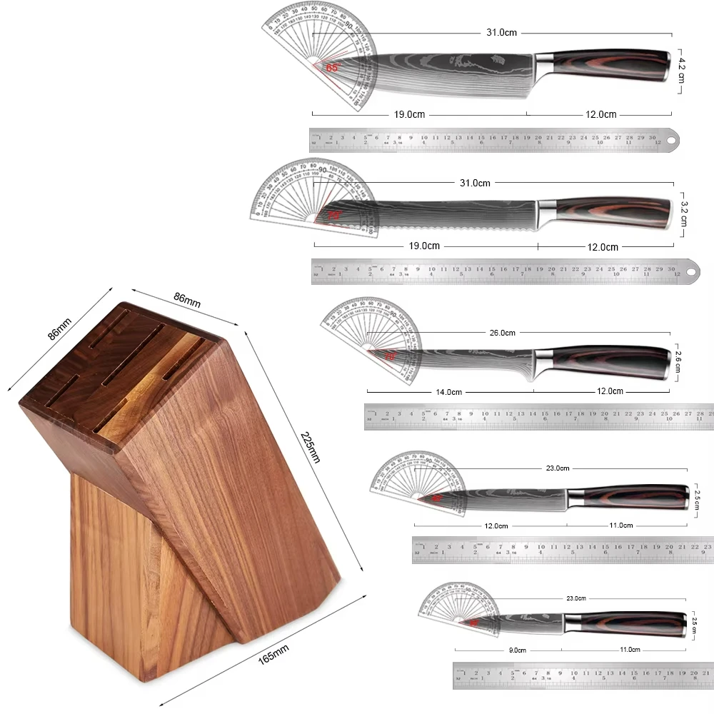 Superior Sharp 6PCS Professional Kitchen Knife Set Including High Quality Material chef's knife, bread knife, boning knife Tools