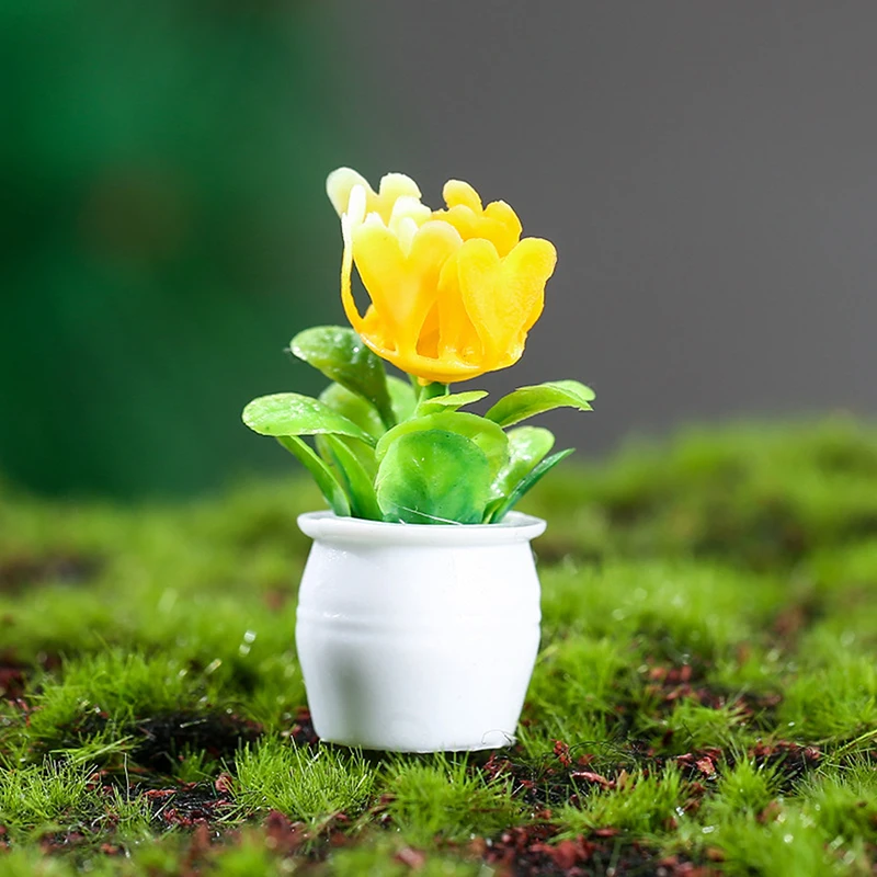 5Pcs Mini Flower Potted For Green Plant Simulation Plants Dollhouse Miniature Doll House Furniture Home Decoration