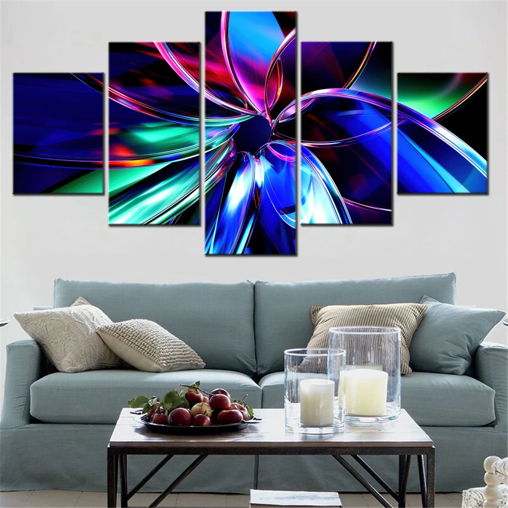 

5 Pieces Canvas Wall Arts Poster Painting Abstract Glassy Colorful Abstract Wallpaper Home Decor Picture Printing Living Room