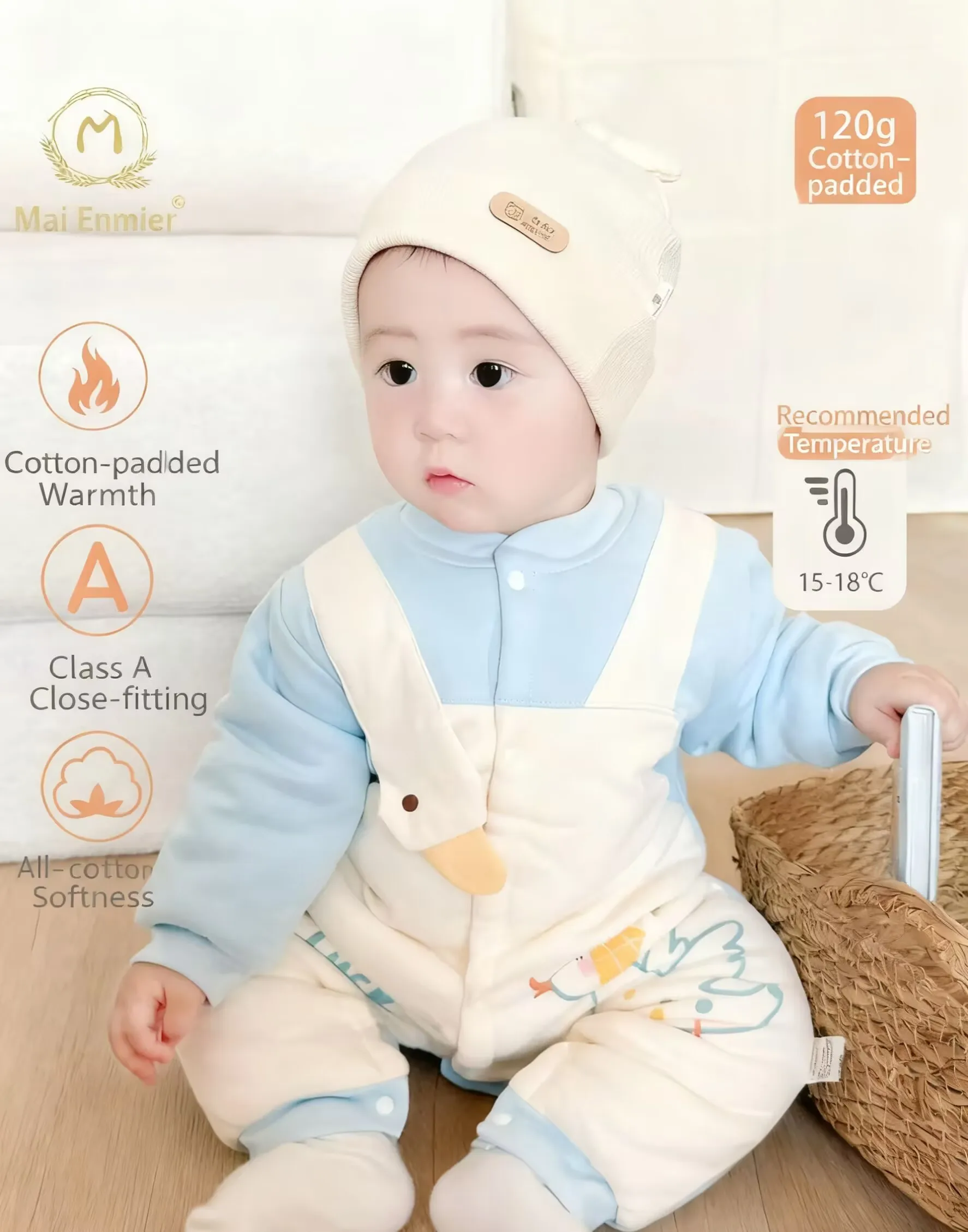 

Уютный детский комбинезон с милым гусиным животным, хлопковая подкладка для зимнего тепло, ультрамягкая ткань, идеально подходит для новорожденных