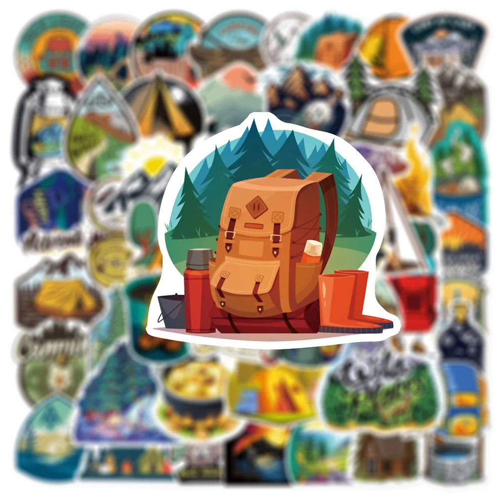 10/30/50pcs Forest Hiking Camping Stickers Outdoor Travel Scenery Sticker Laptop Skateboard Car Bike Motorcycle Waterproof Decal