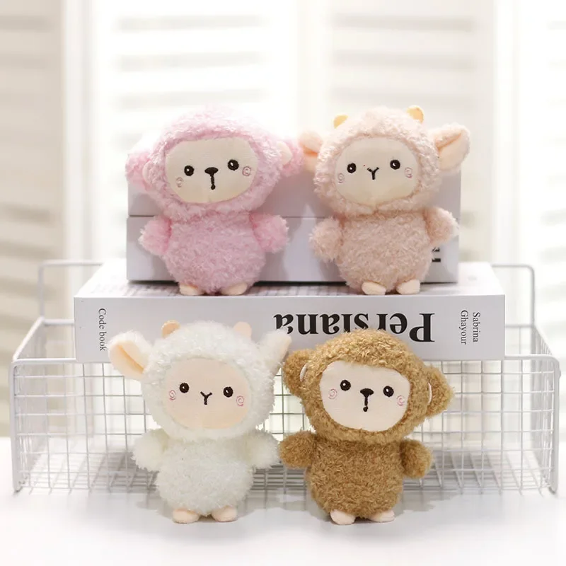 1pc Mini Cute Plush Lamb Doll Keychain Kawaii Small Sheep Solid Color Plush Pendant Mobile Phone Bag Buckle for Baby Gift