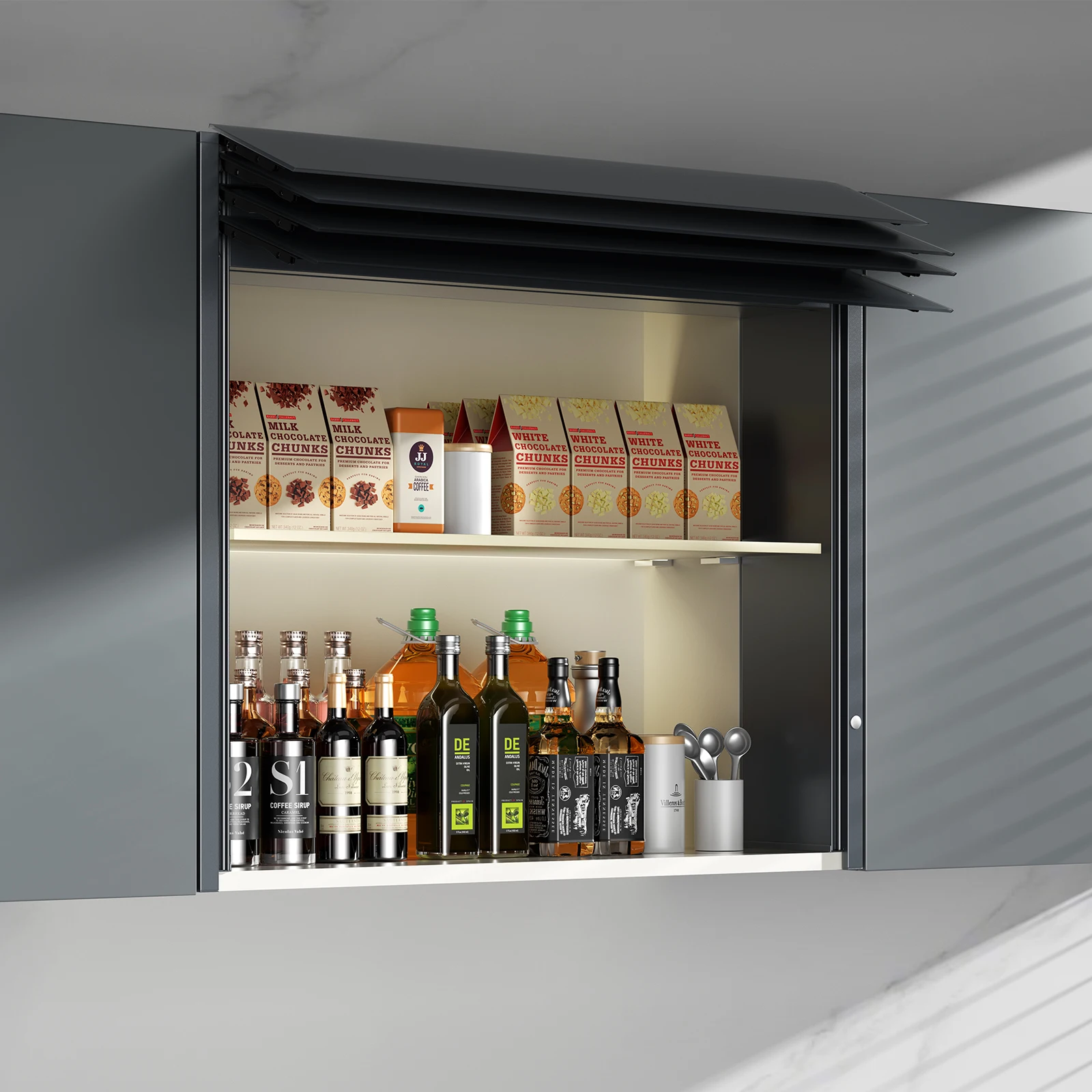 Wholesaler Smart Glass Door Window Room Display Shelf Kitchen Furniture Rack Storage Intelligent Roller Shutter Door