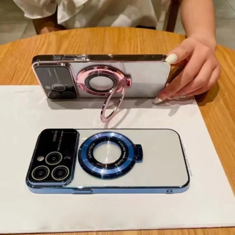 Luxury Shiny Diamond Magnetic Ring Bracket For iPhone 16 15 14 13 Pro Samsung S25 Ultra Smartphone Back Holder Cover Accessories