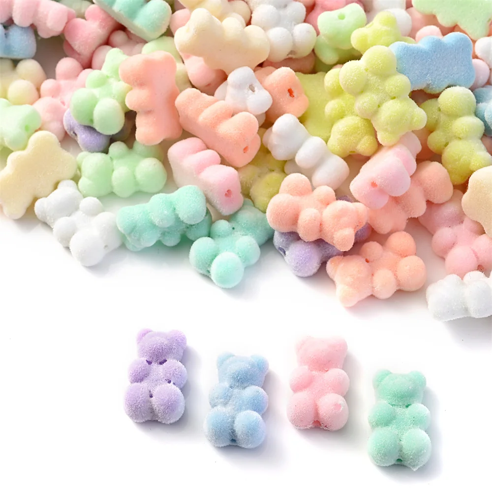 10pcs 12x18mm Makaron Flocking Bear Spacer Beads Vertical Hole Acrylic Beads For Jewelry Making Bracelet Necklace Diy Earring
