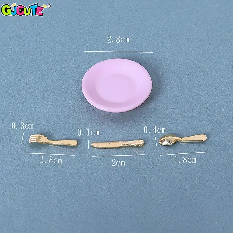 1/12 Dollhouse Miniature Knife Fork Spoon Plate Set Tableware Model Accessories Kitchen Scene Decor Dolls House Accessories