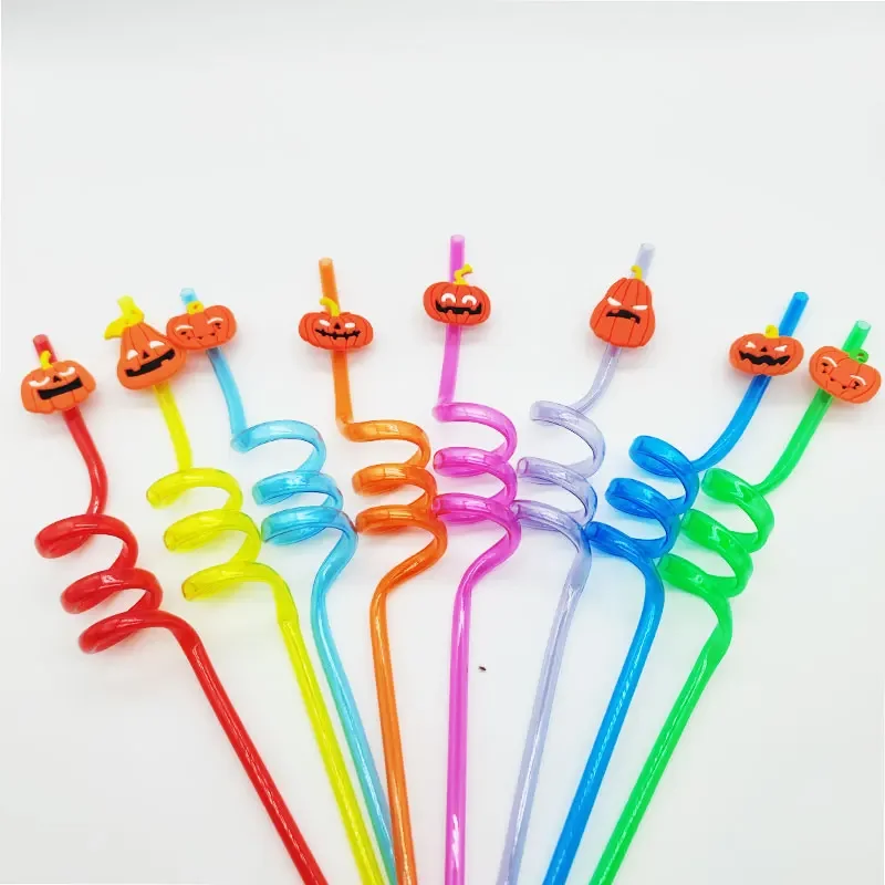 1/8pcs Halloween Pumpkin Theme Kids Party Straws Reusable Drinking Straw Supplies Environmrntal Creative Plastic Straws