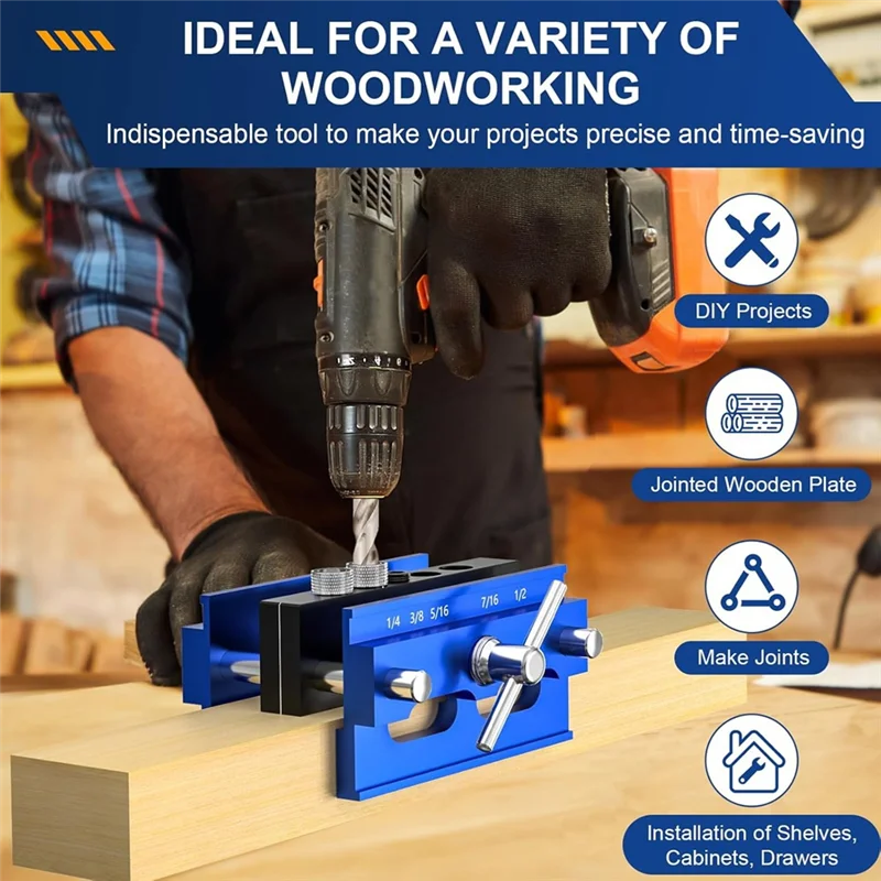 

A43F-Self Centering Dowel Jig Kit, Drill Guide Jig Block For Straight Holes 6PCS Drill Bushings, For Woodworking, Adjustable