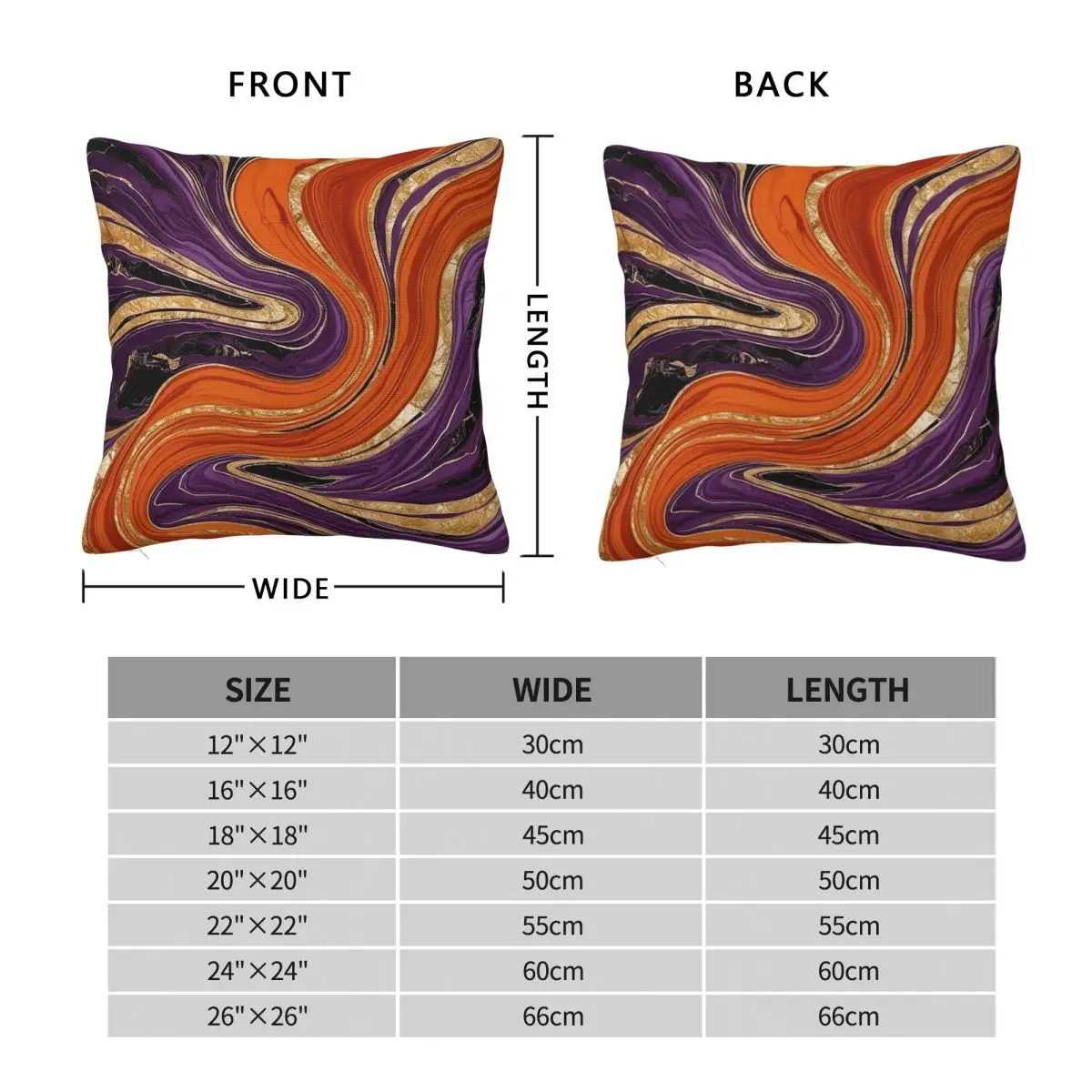 Orange Purple Gold Marble Square Pillowcase Polyester Linen Velvet Printed Zip Decorative Throw Pillow Case Car Cushion Cover