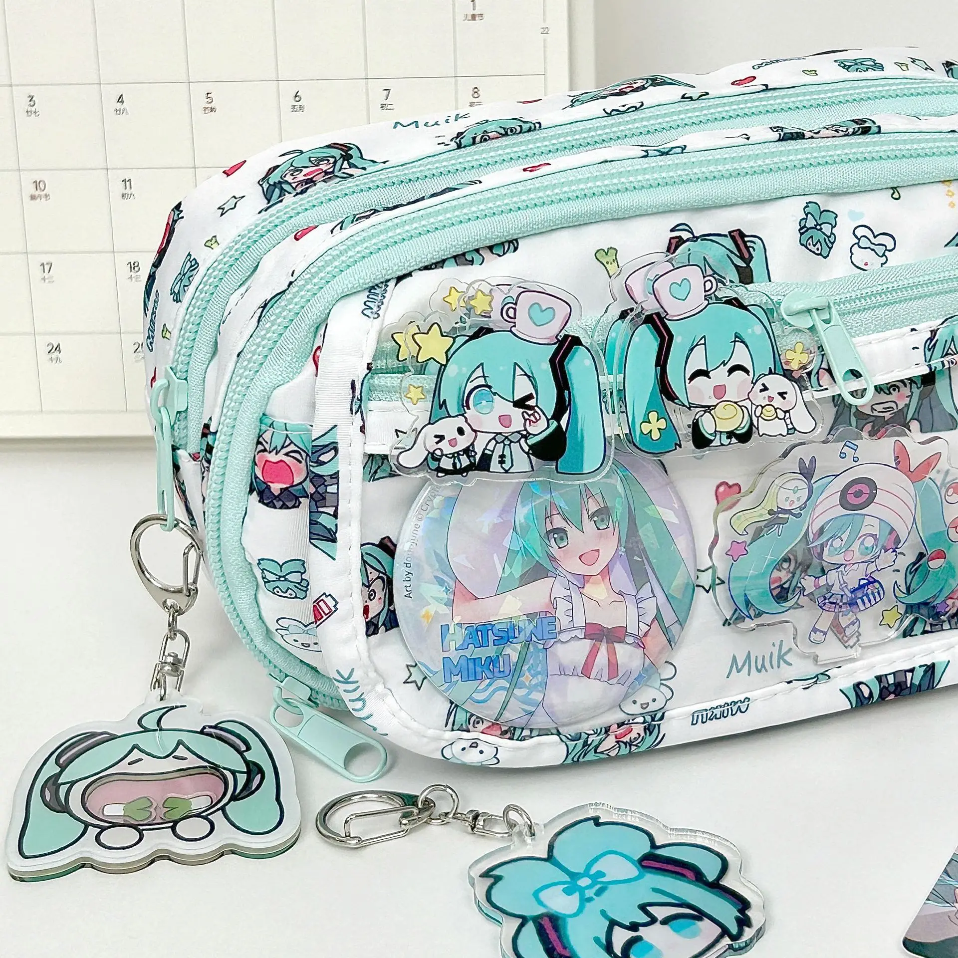 أنيمي المغني الافتراضي ل Miku حقيبة أدوات مكتبية مقلمة Kawaii سعة كبيرة طالب محفظة نسائية للعملات المعدنية المشجعين جمع هدية الطرفية B #3