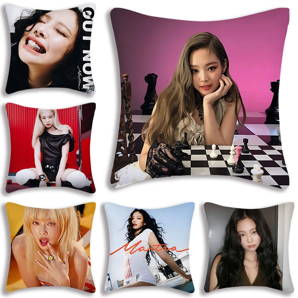 Pillow Covers Cartoon Kpop Girl M-MantraS Music Sofa Decorative Home Double-sided Printing Short Plush Cute Cushion Cover